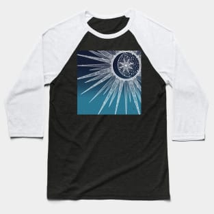 White Sun Moon Mandala Blue Gradient Design Baseball T-Shirt